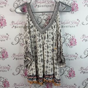 Angie top shirt cold shoulder paisley  Bohemian V-Neck Top - Black and White